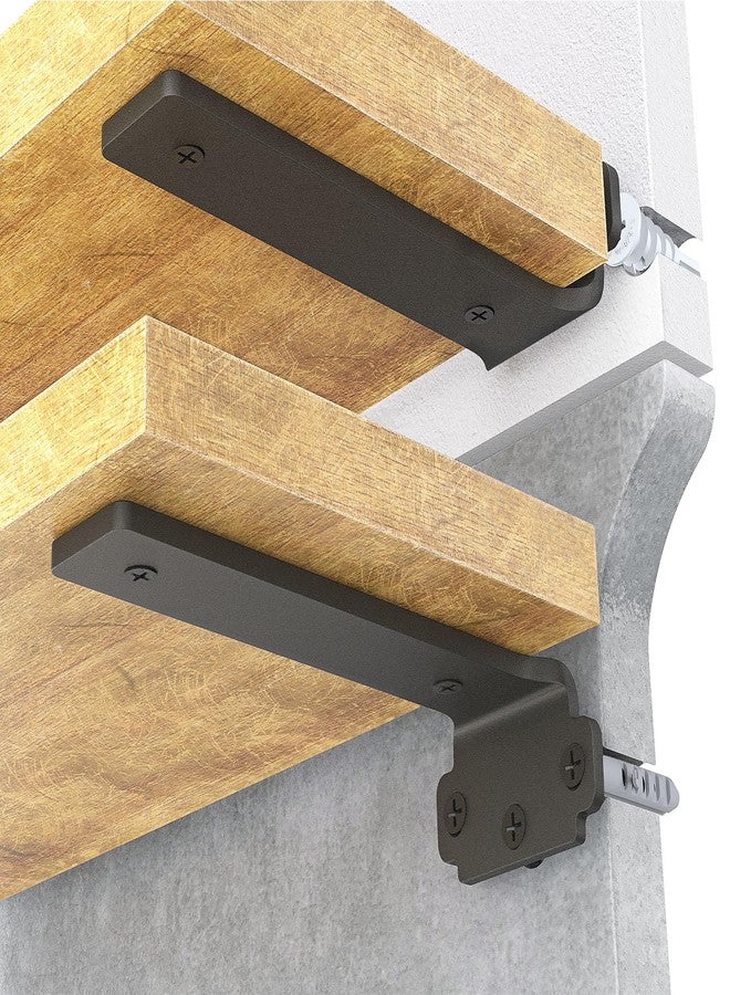 VANCASTLE Shelf Brackets, Floating Shelf Bracket 6 Pack 4 Inch, Heavy Duty Shelf Brackets 160 lbs Load Capacity, Metal L Brackets for Shelve with 1/5 Inch Thicked Novel Shape, Brackets for Wood Shelves, Black - Image 1